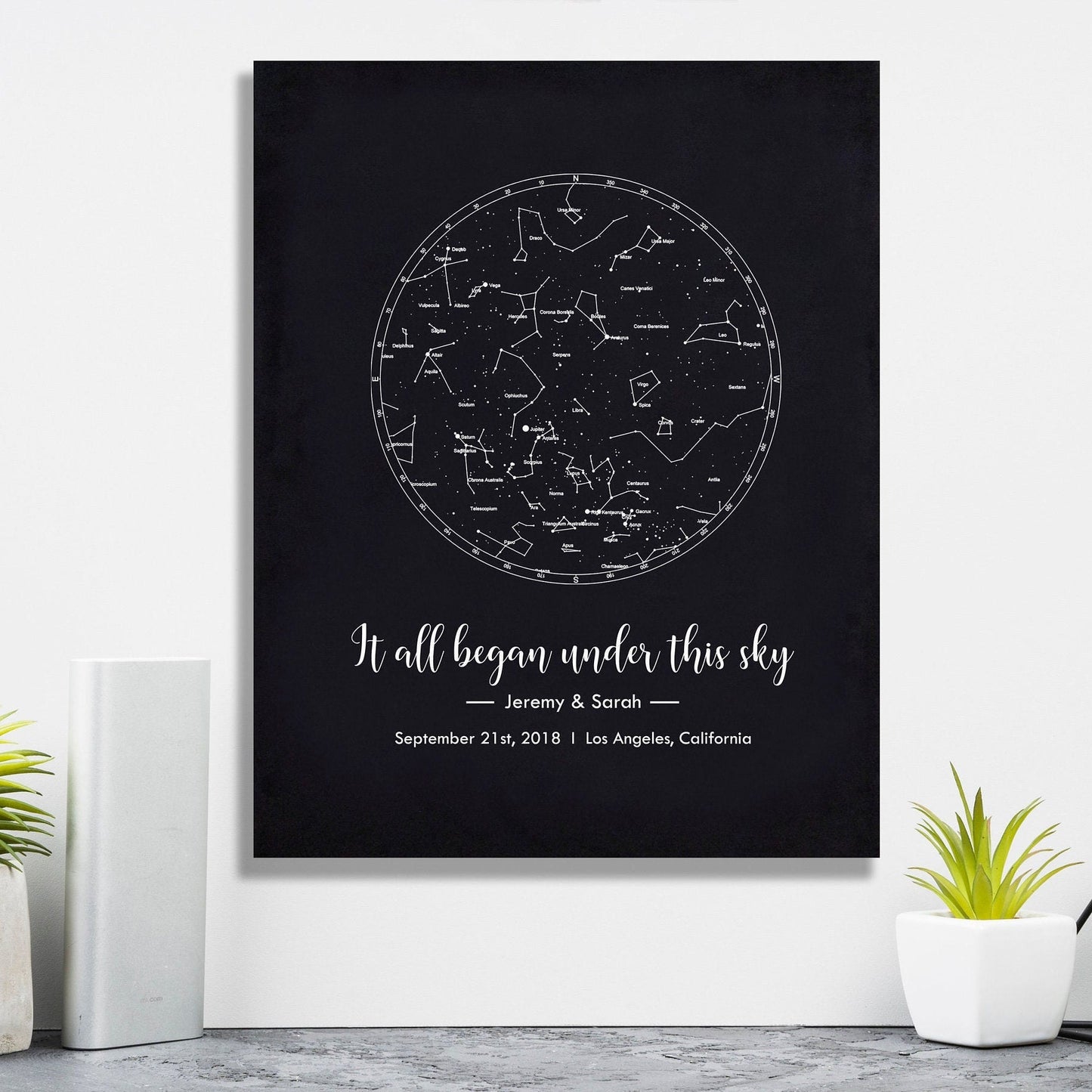 Black Canvas Star Map Print - Wall Art of Any Date Wedding Anniversary Gift for Wife Husband Birthday Romantic Engagement Gift for Couple