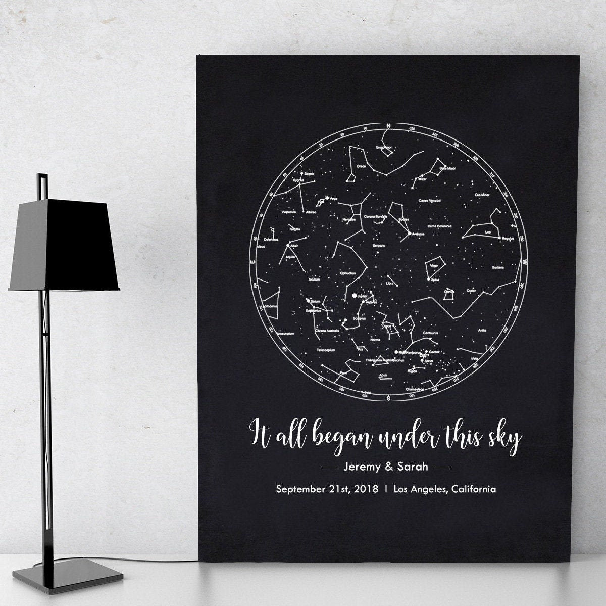 Black Canvas Star Map Print - Wall Art of Any Date Wedding Anniversary Gift for Wife Husband Birthday Romantic Engagement Gift for Couple