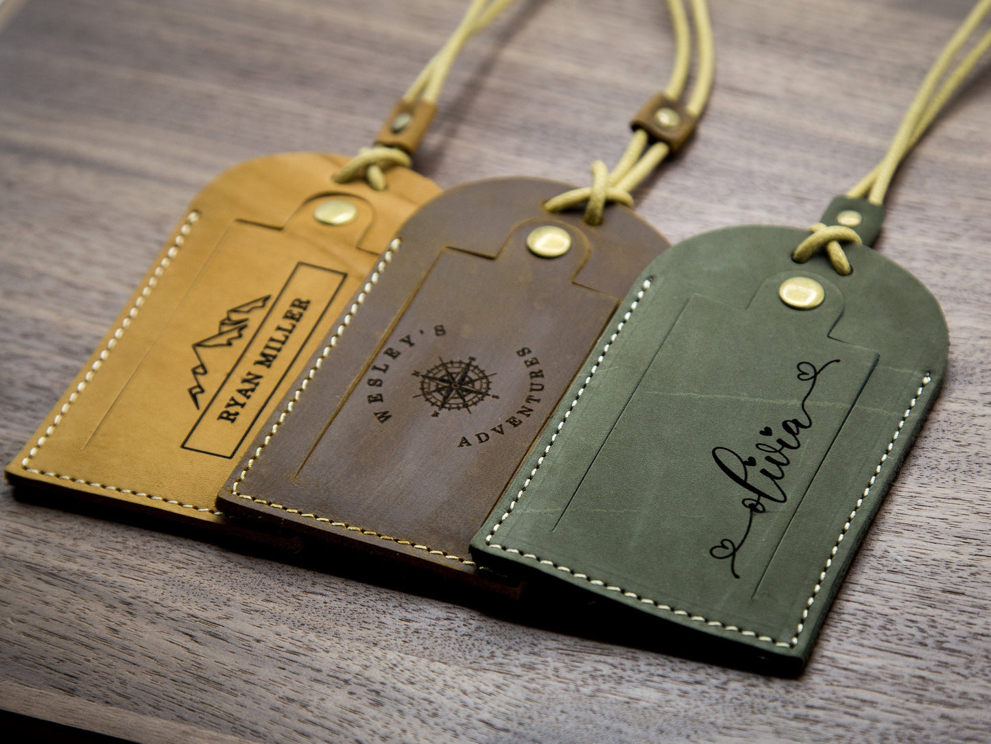 Engraved Luggage Tag with Contact Card - Leather Travel Bag Name Tag, Wedding Party Favor, Corporate Employee Coworker Traveler Gift