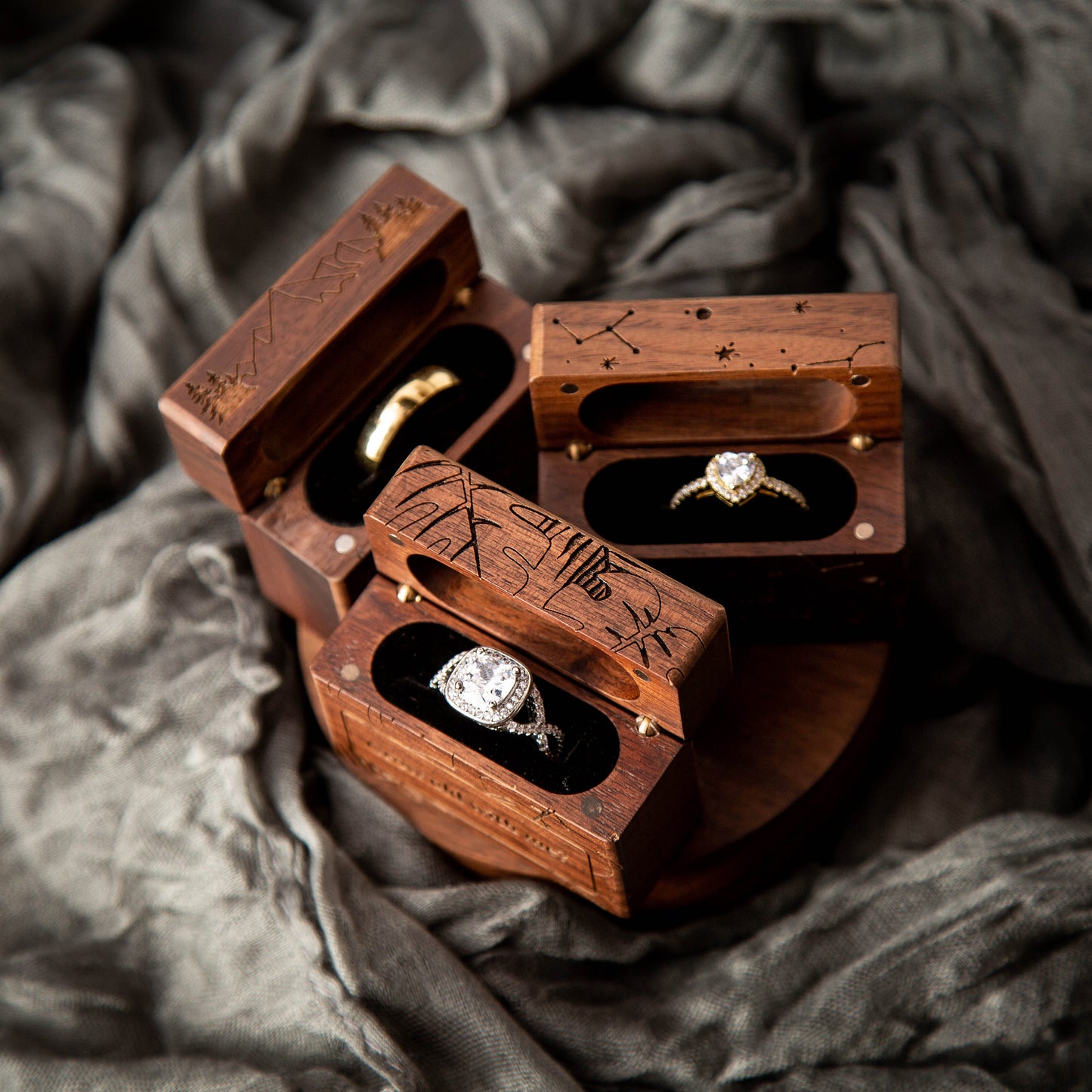 Premium Flip Ring Box XL - Engraved Single Ring Proposal Engagement Ring Box, Wedding Ring Bearer, Pocket Sized Secret Ring Holder