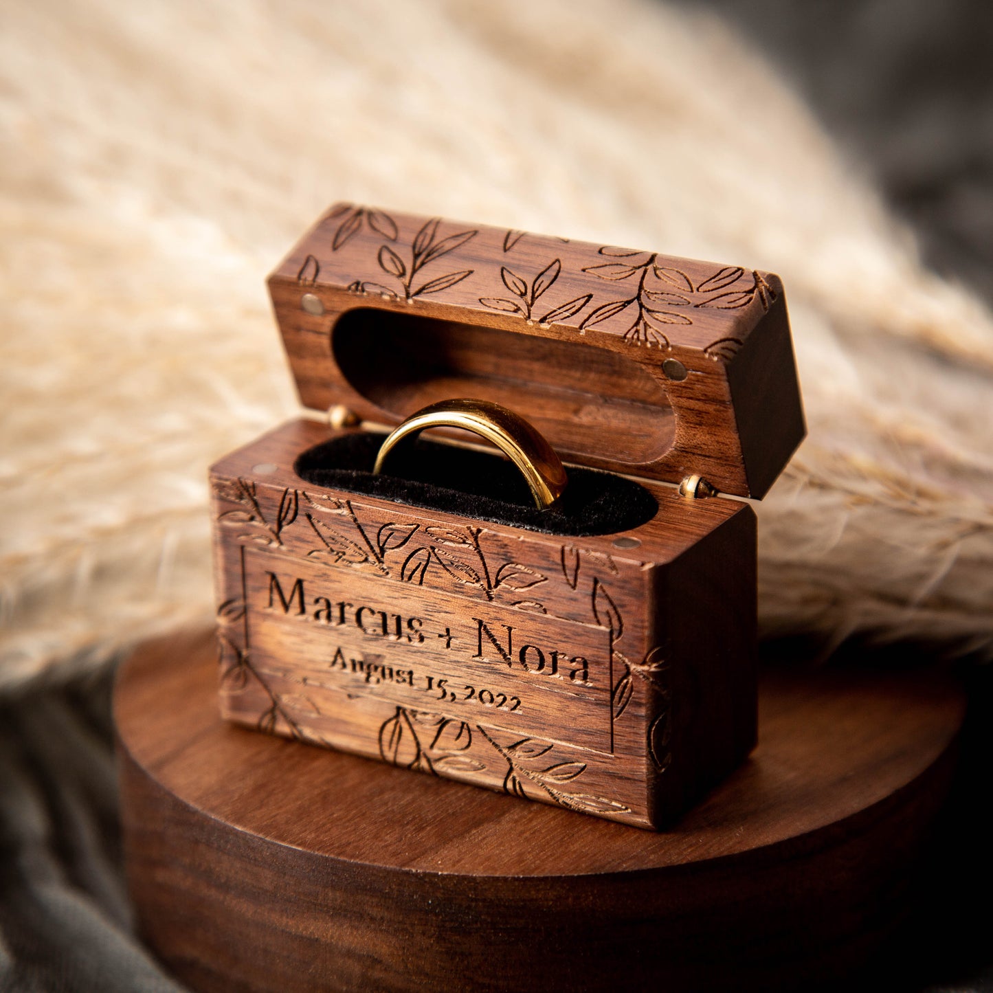Premium Flip Ring Box XL - Engraved Single Ring Proposal Engagement Ring Box, Wedding Ring Bearer, Pocket Sized Secret Ring Holder