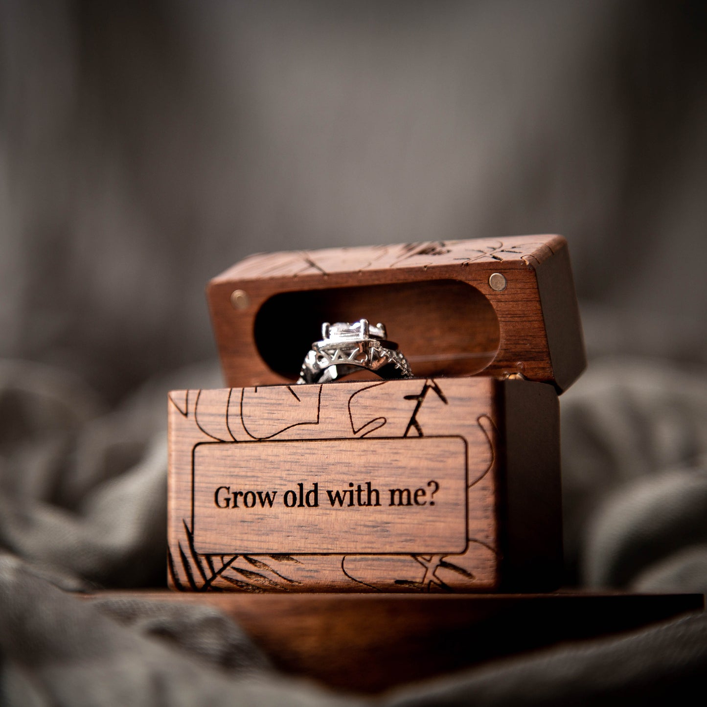 Premium Flip Ring Box XL - Engraved Single Ring Proposal Engagement Ring Box, Wedding Ring Bearer, Pocket Sized Secret Ring Holder