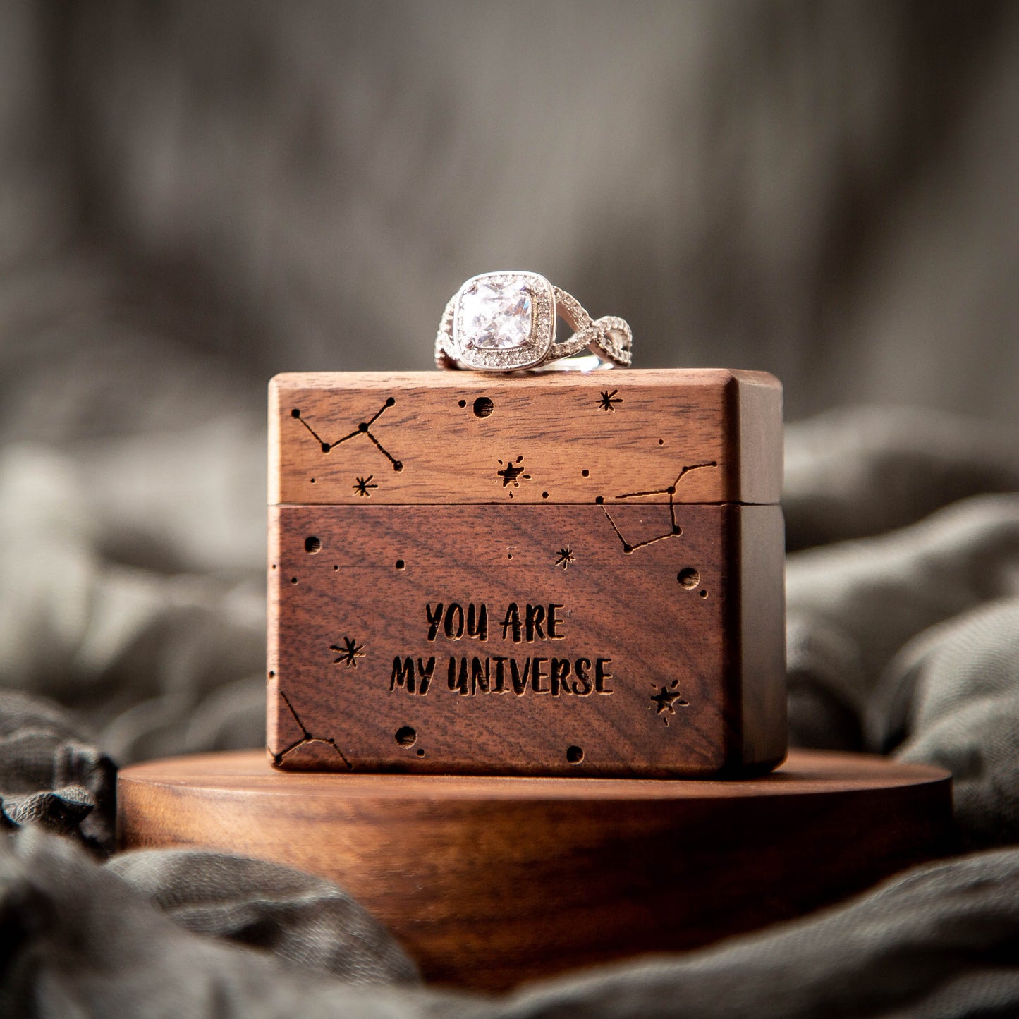 Premium Flip Ring Box XL - Engraved Single Ring Proposal Engagement Ring Box, Wedding Ring Bearer, Pocket Sized Secret Ring Holder