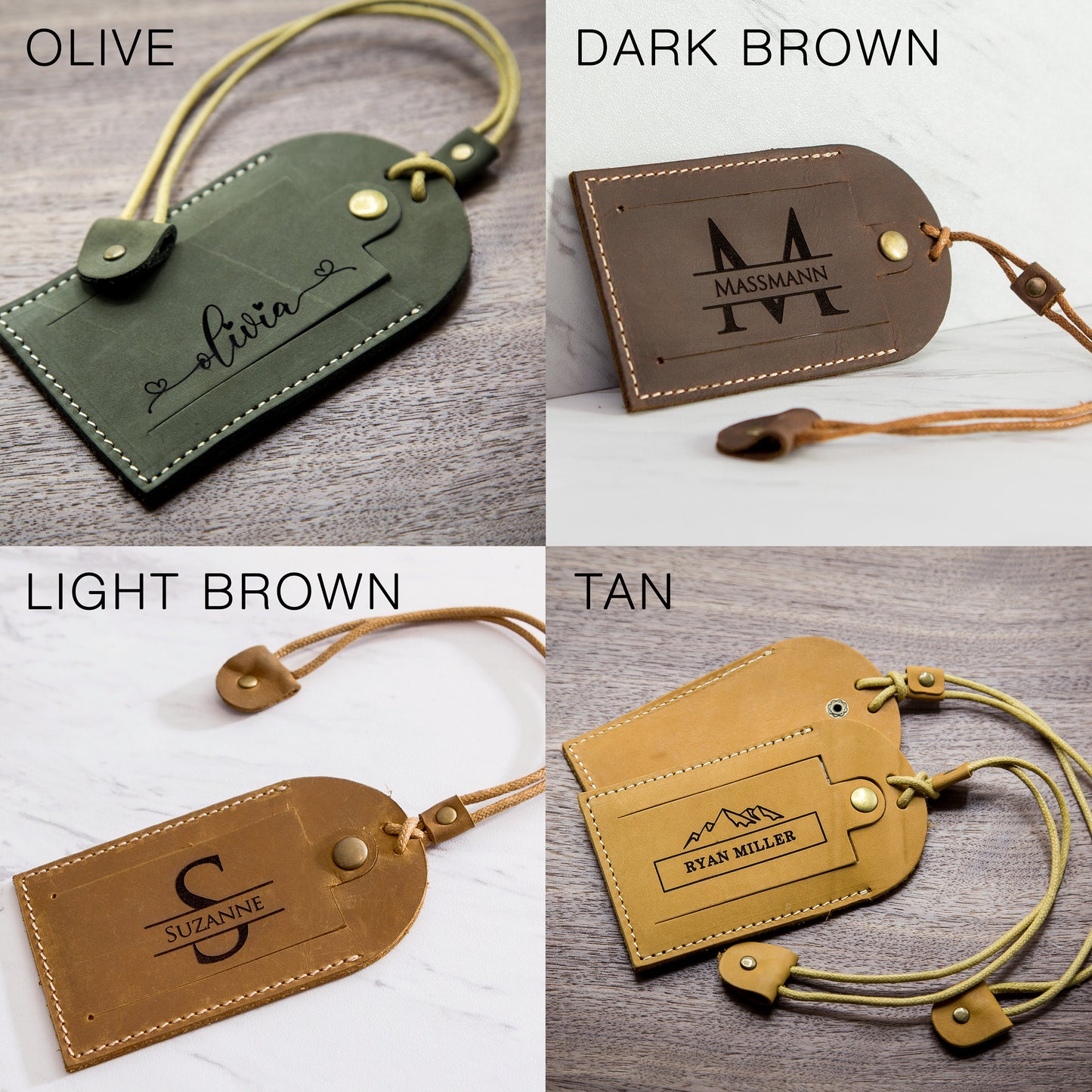 Engraved Luggage Tag with Contact Card - Leather Travel Bag Name Tag, Wedding Party Favor, Corporate Employee Coworker Traveler Gift