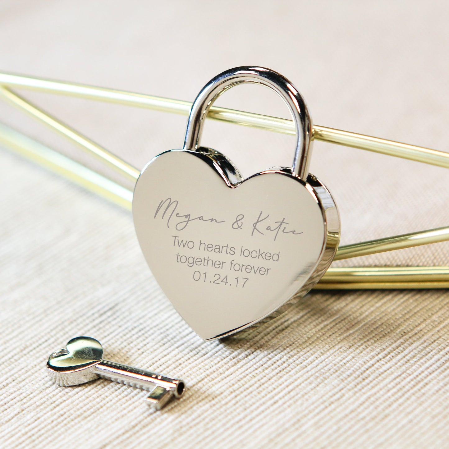 Engraved Heart Love Lock with Key - Travel bridge love locks for Honeymoon, Wedding Anniversary, Gift for Wife, Paris Love Lock Bridge