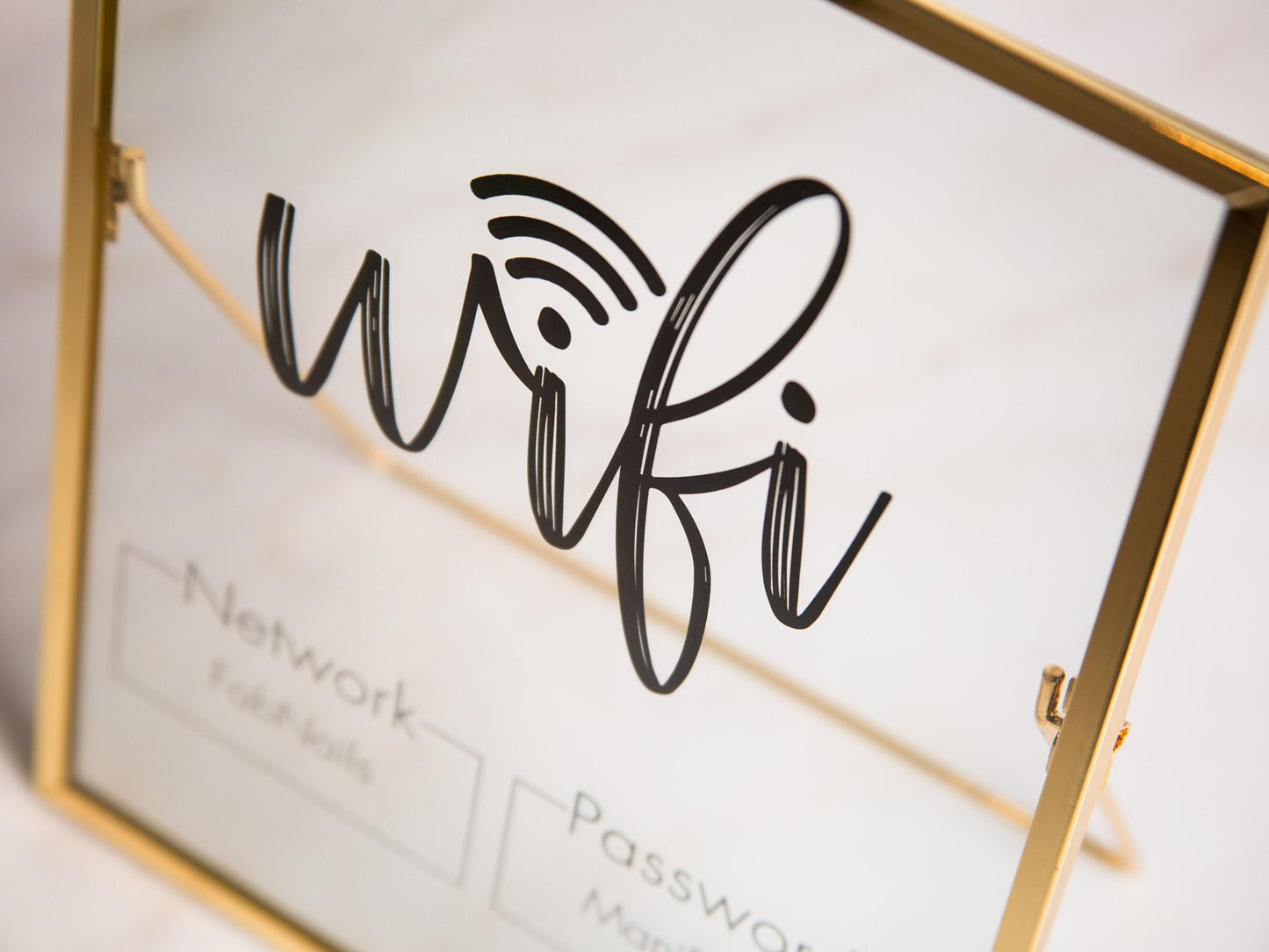 Gold Glass Wifi Sign - 6.5x7.75 Custom Wifi Table Sign, Home & Airbnb Rental, Business Office Lash Nail Hair Salons Restaurants Signage