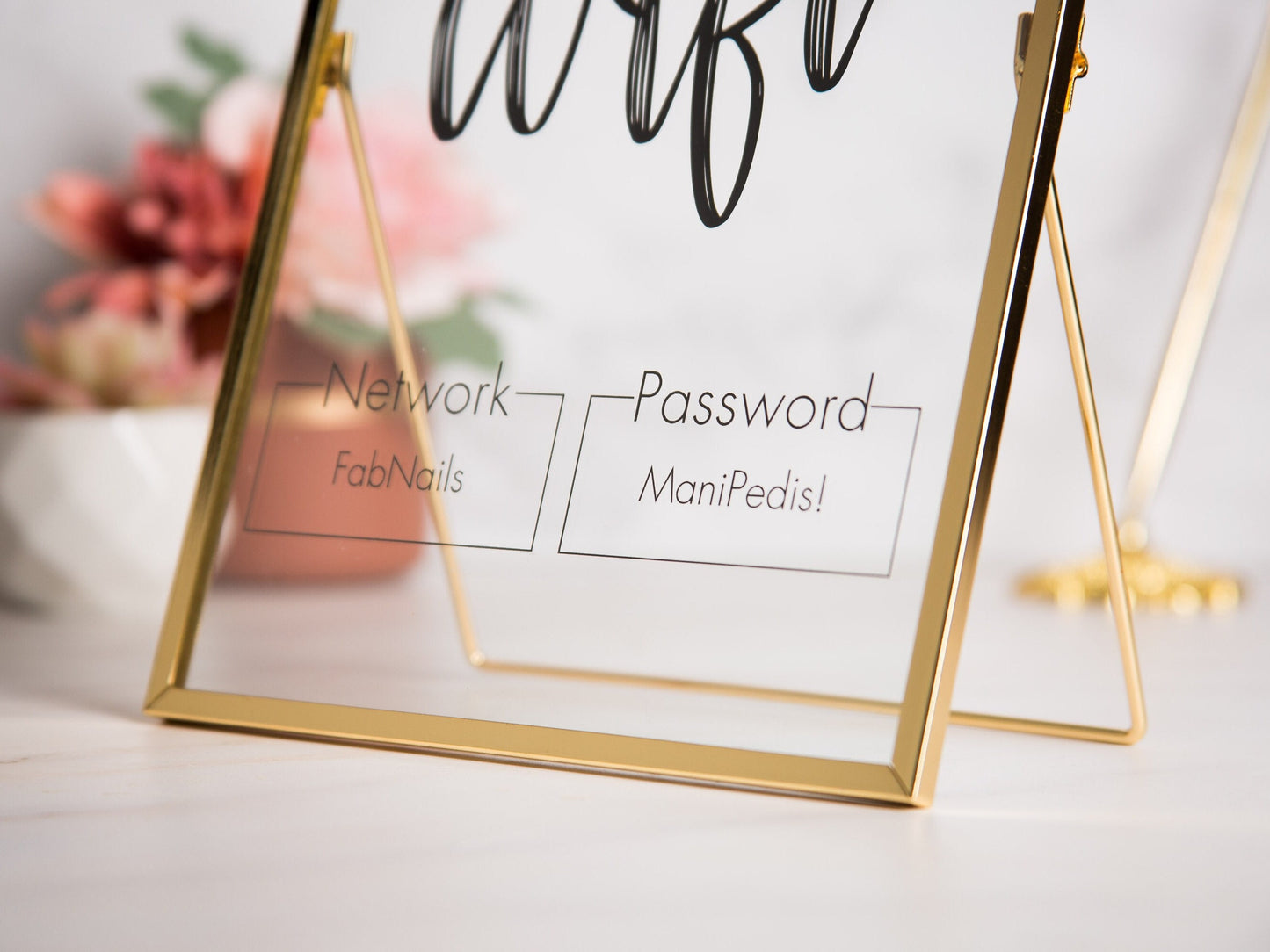 Gold Glass Wifi Sign - 6.5x7.75 Custom Wifi Table Sign, Home & Airbnb Rental, Business Office Lash Nail Hair Salons Restaurants Signage