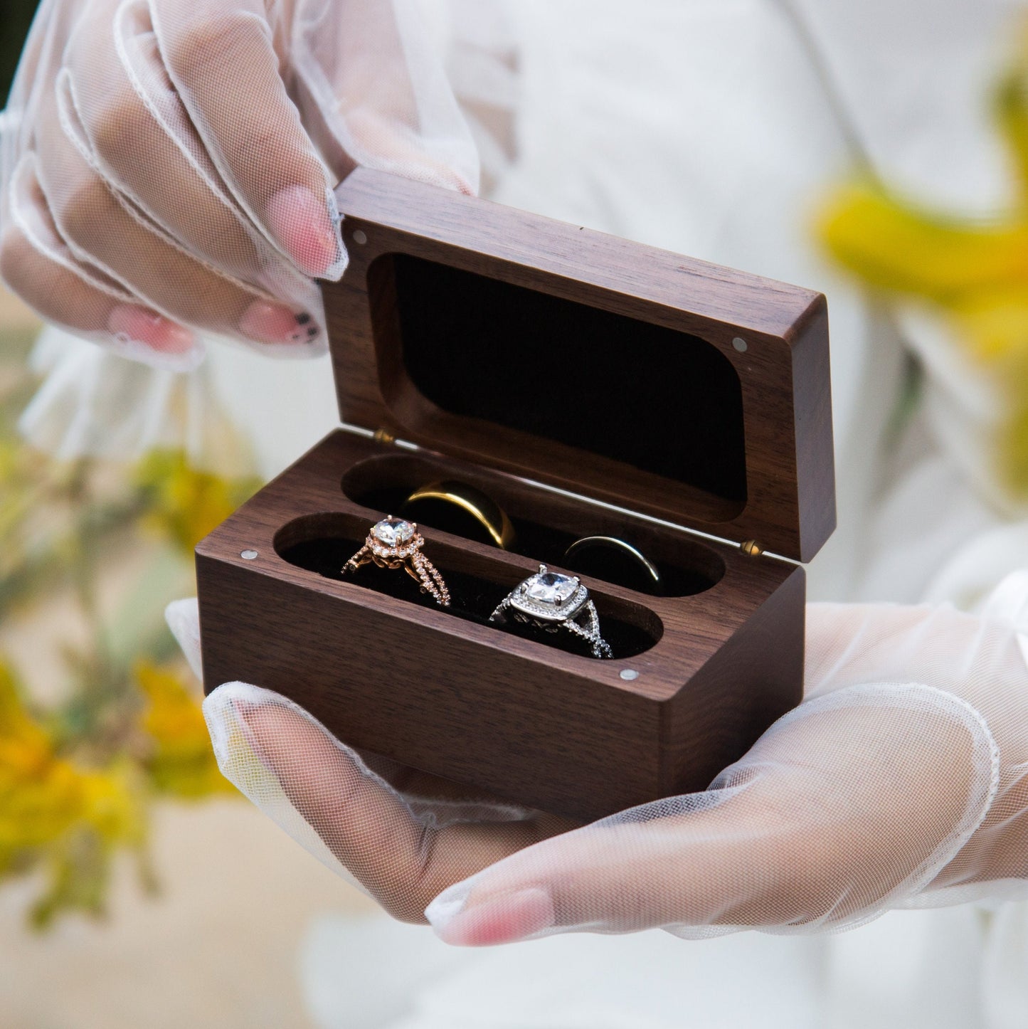 Quad Wood Ring Box - Storage for 2-4 Rings, Engraved Ring Bearer Box Alternative Wedding Ceremony, Unique Proposal Engagement Gift For Her
