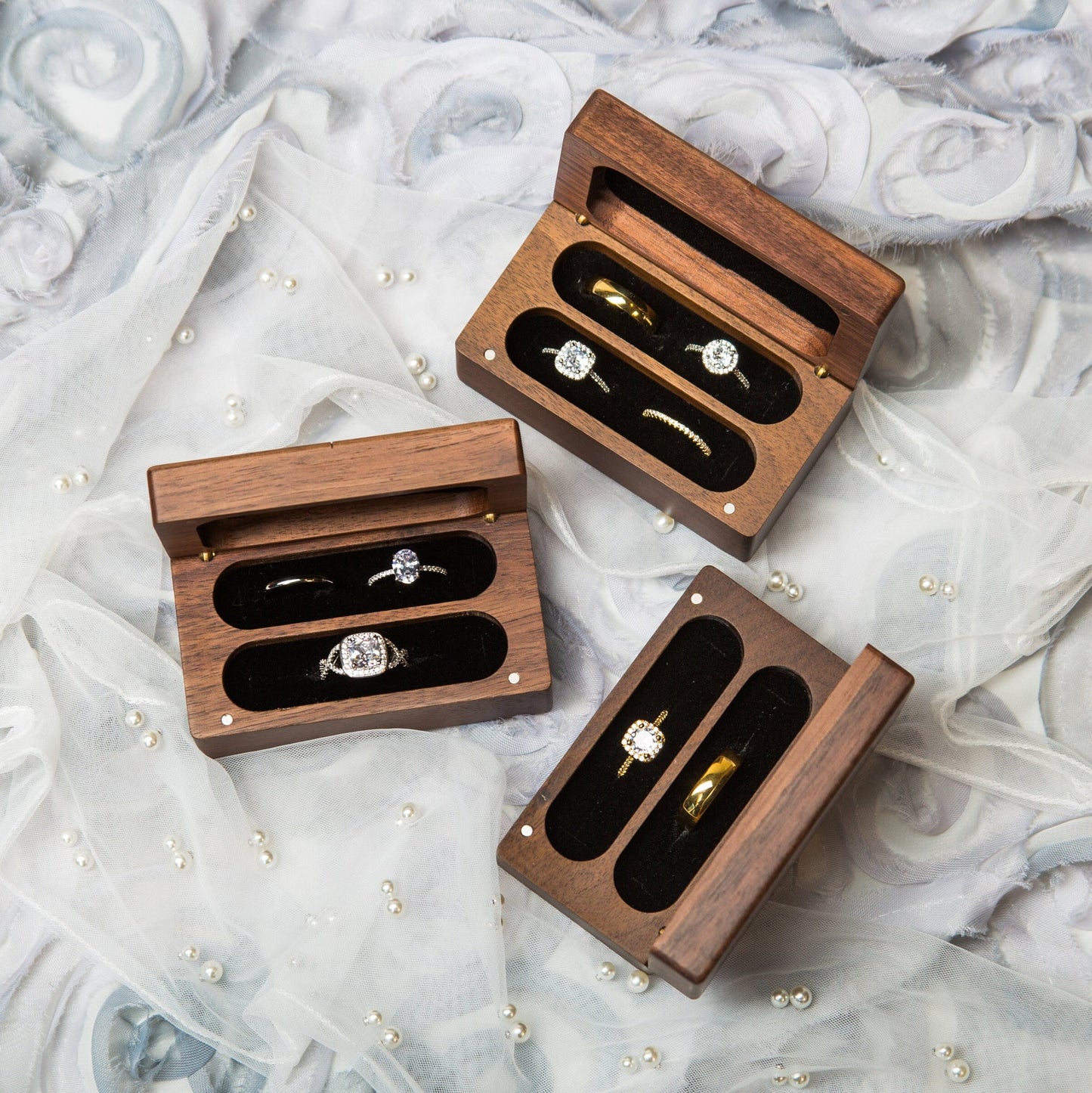 Quad Wood Ring Box - Storage for 2-4 Rings, Engraved Ring Bearer Box Alternative Wedding Ceremony, Unique Proposal Engagement Gift For Her