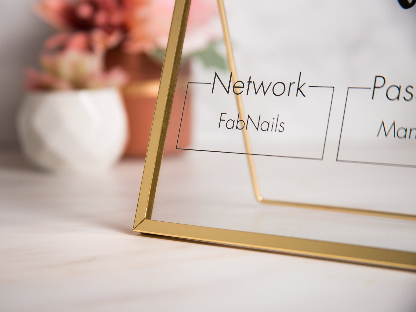 Gold Glass Wifi Sign - 6.5x7.75 Custom Wifi Table Sign, Home & Airbnb Rental, Business Office Lash Nail Hair Salons Restaurants Signage