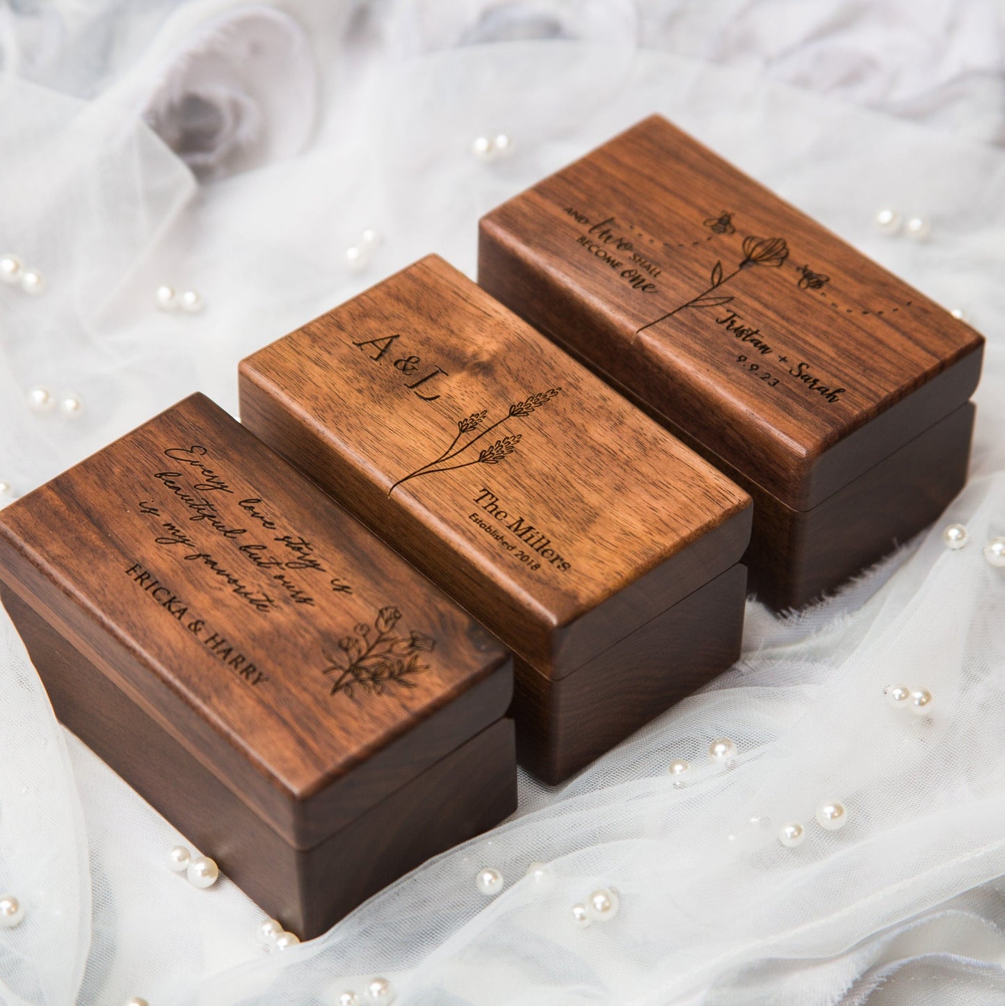 Quad Wood Ring Box - Storage for 2-4 Rings, Engraved Ring Bearer Box Alternative Wedding Ceremony, Unique Proposal Engagement Gift For Her