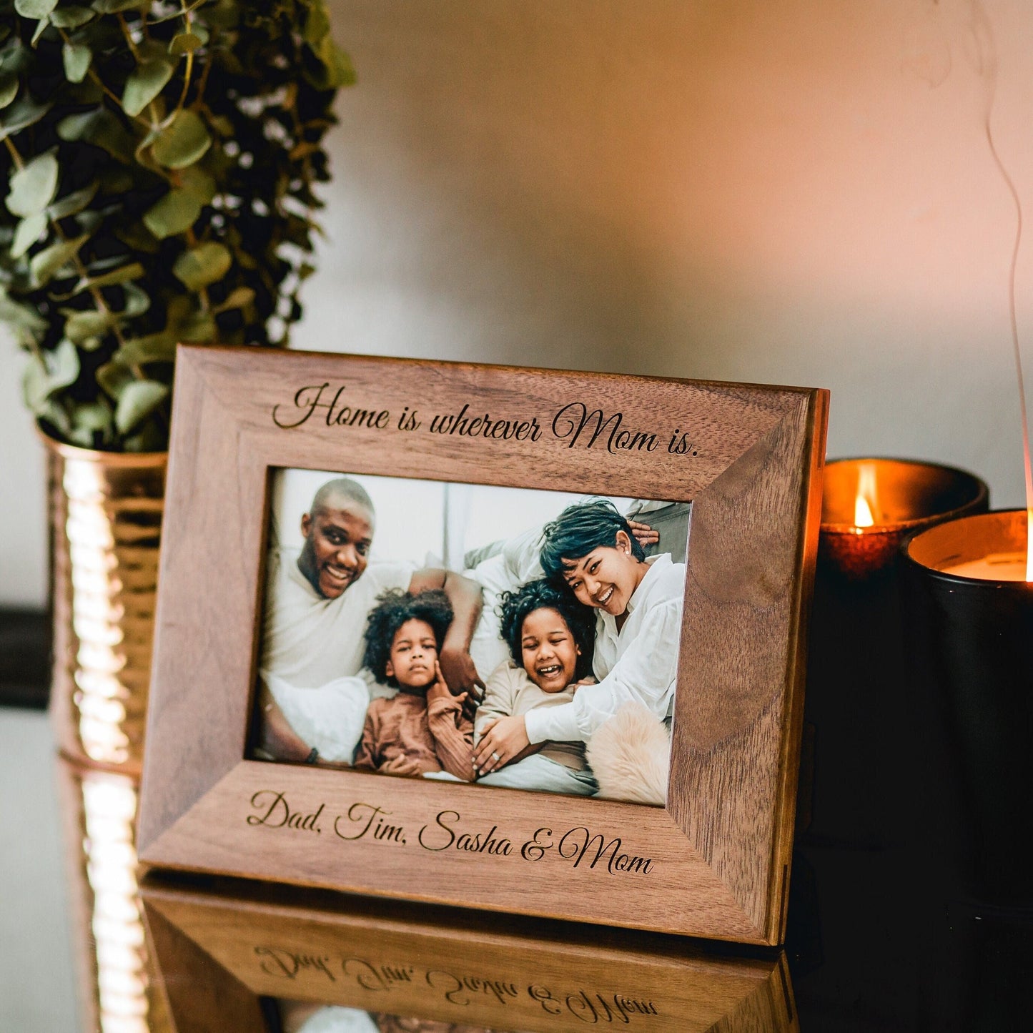 Engraved Wood Frame - 4x6 5x7 Customize Your Own Photo Frame Gift for Family Dad Mom Parents Children, Picture Frames with Grandkids Names