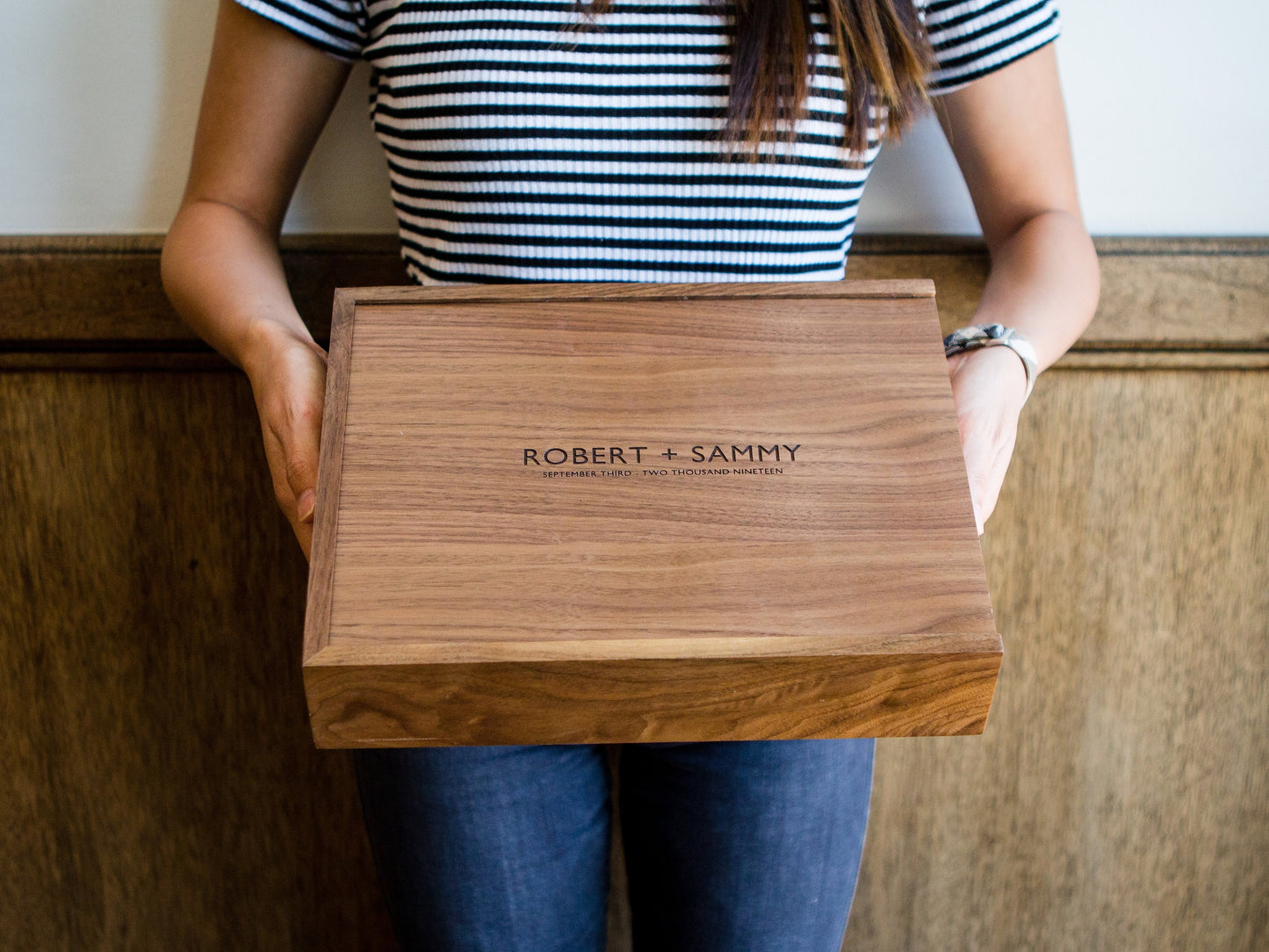 8x10" Large Wood Memory Box - Engraved Walnut Box for Cards Photos, Wedding Keepsake Storage, handmade gift for him unique baby memory