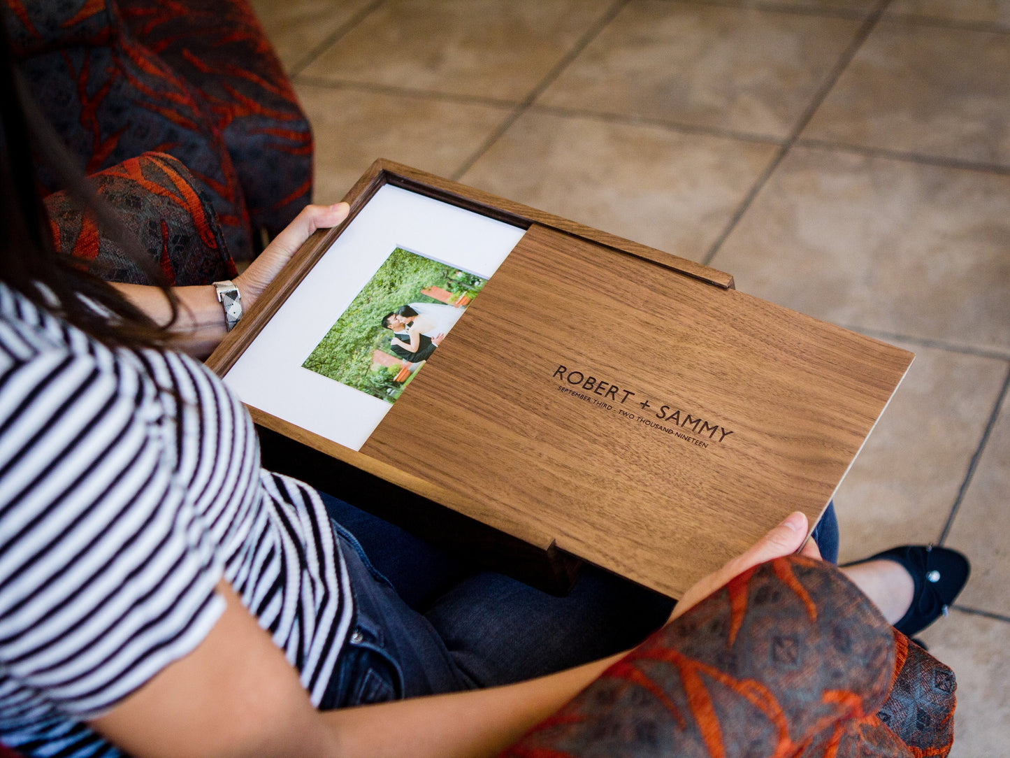 8x10" Large Wood Memory Box - Engraved Walnut Box for Cards Photos, Wedding Keepsake Storage, handmade gift for him unique baby memory