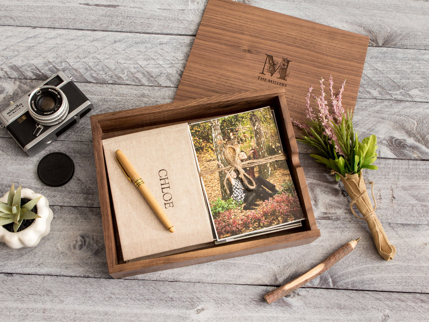 8x10" Large Wood Memory Box - Engraved Walnut Box for Cards Photos, Wedding Keepsake Storage, handmade gift for him unique baby memory