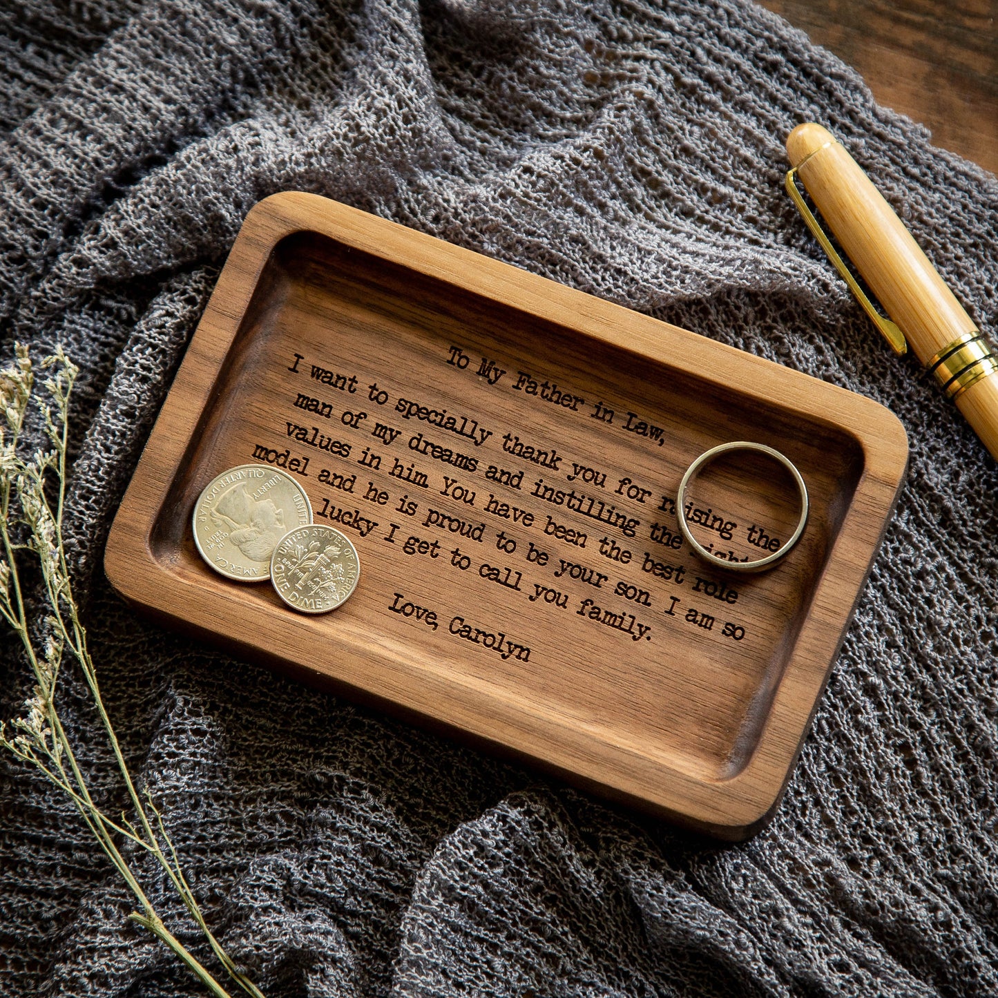 Rectangle Wood Tray - Engraved Key or Ring Dish, Bedside or Desk Tray, Wedding Gift Father of the Bride Groom Dad Mom, gift from daughter