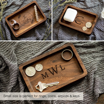 Rectangle Wood Tray - Engraved Key or Ring Dish, Bedside or Desk Tray, Wedding Gift Father of the Bride Groom Dad Mom, gift from daughter
