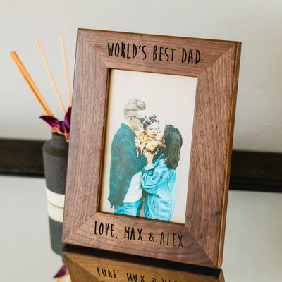 Engraved Wood Frame - Optional Photo Print, Personalized Modern Rustic Engraved Picture Frame New Home Gift World's Best Dad Birthday