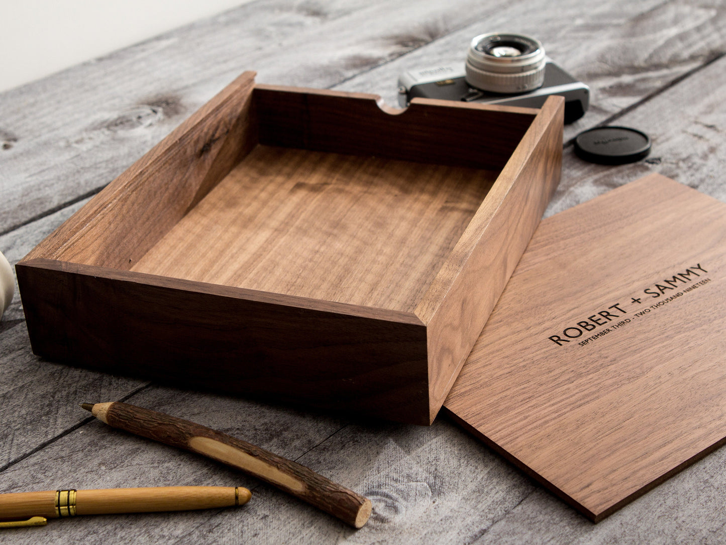 8x10" Large Wood Memory Box - Engraved Walnut Box for Cards Photos, Wedding Keepsake Storage, handmade gift for him unique baby memory