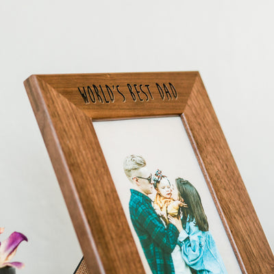 Engraved Wood Frame - Optional Photo Print, Personalized Modern Rustic Engraved Picture Frame New Home Gift World's Best Dad Birthday