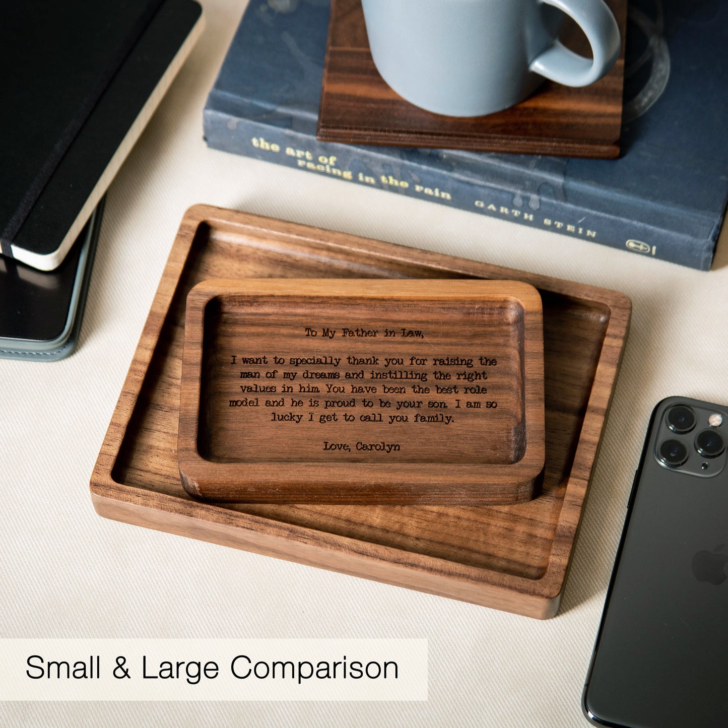Rectangle Wood Tray - Engraved Key or Ring Dish, Bedside or Desk Tray, Wedding Gift Father of the Bride Groom Dad Mom, gift from daughter
