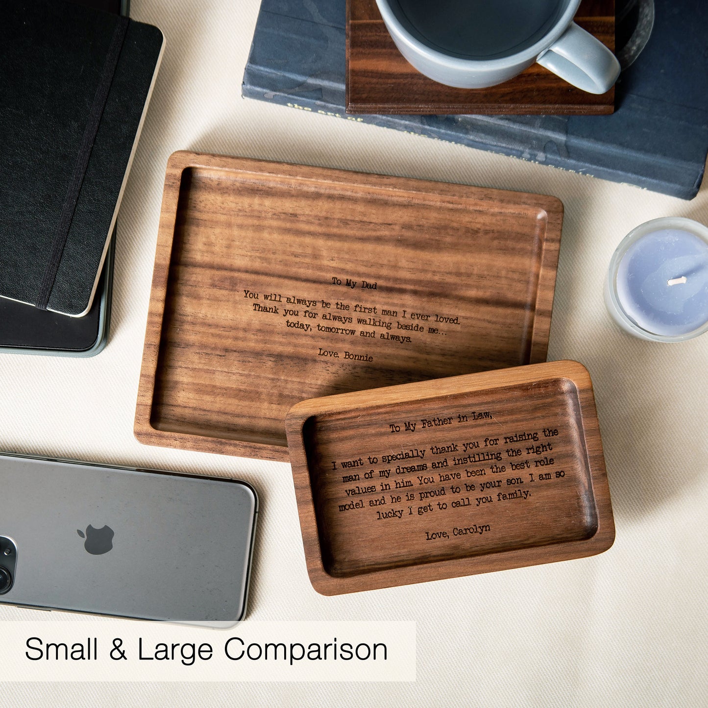 Rectangle Wood Tray - Engraved Key or Ring Dish, Bedside or Desk Tray, Wedding Gift Father of the Bride Groom Dad Mom, gift from daughter