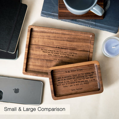 Rectangle Wood Tray - Engraved Key or Ring Dish, Bedside or Desk Tray, Wedding Gift Father of the Bride Groom Dad Mom, gift from daughter