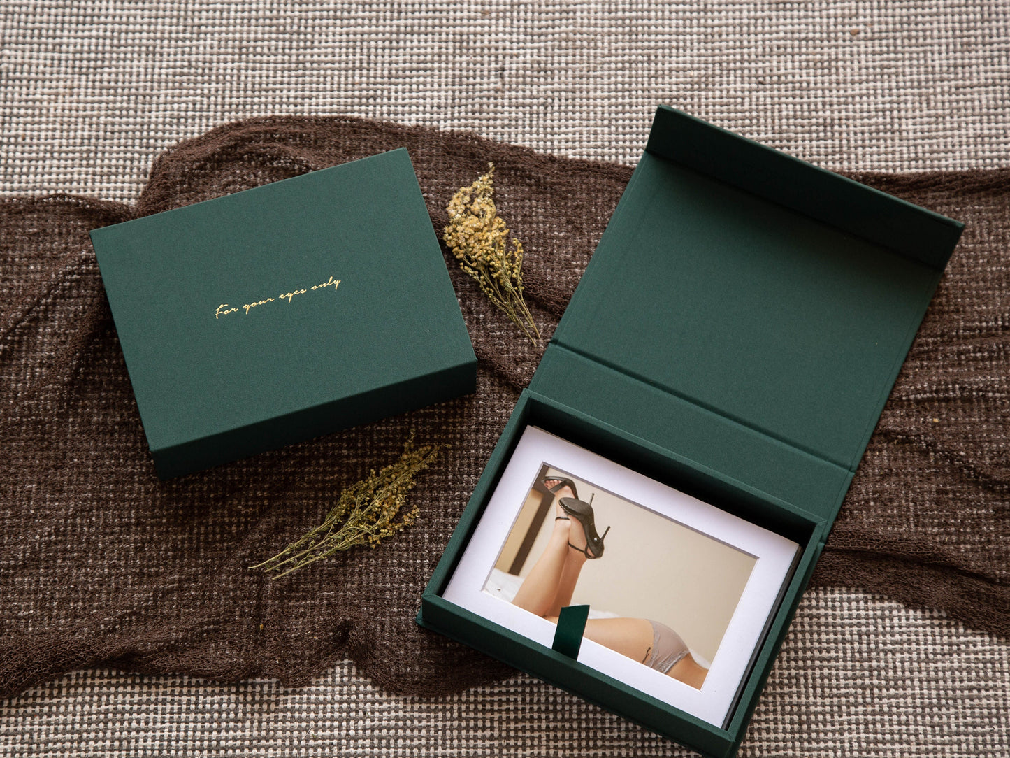 5x7" Boudoir Linen Photo Box - Photography Print Storage Box, Wedding Day Couple Gifts for Groom Bride, 4th Year Linen Anniversary Gift