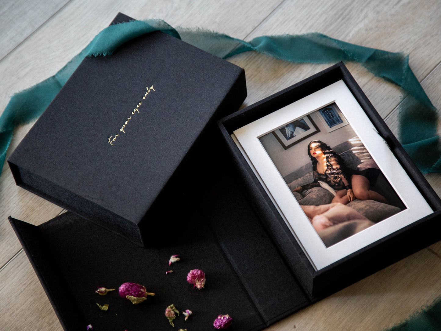 5x7" Boudoir Linen Photo Box - Photography Print Storage Box, Wedding Day Couple Gifts for Groom Bride, 4th Year Linen Anniversary Gift