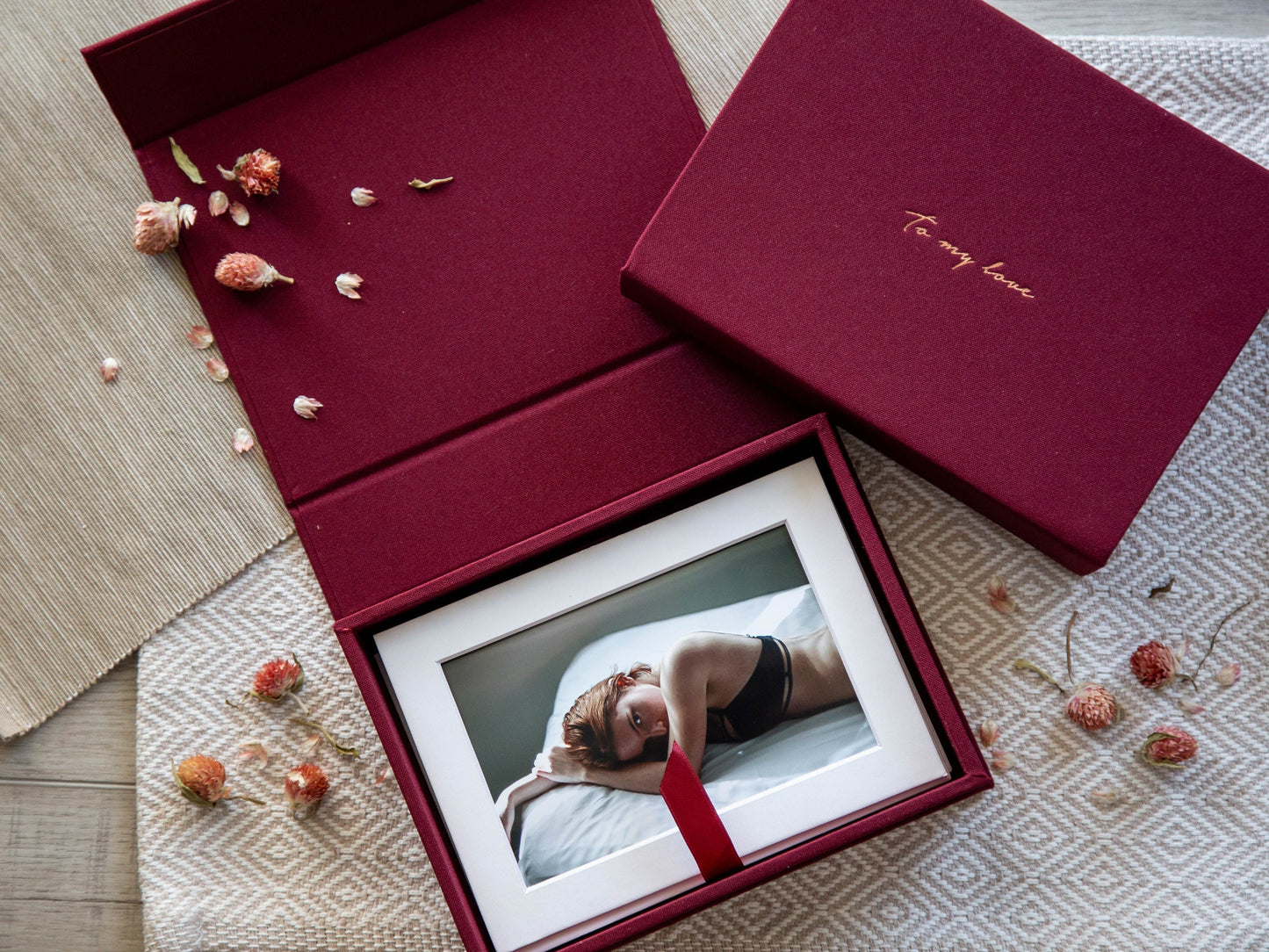 5x7" Boudoir Linen Photo Box - Photography Print Storage Box, Wedding Day Couple Gifts for Groom Bride, 4th Year Linen Anniversary Gift