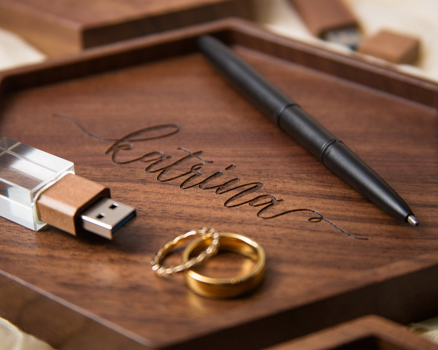 Hexagon Wood Tray - Engraved Key or Ring Dish, Wedding Day Gift for Mom Mother of the Bride Groom MIL Women, Gift from kids, son or daughter