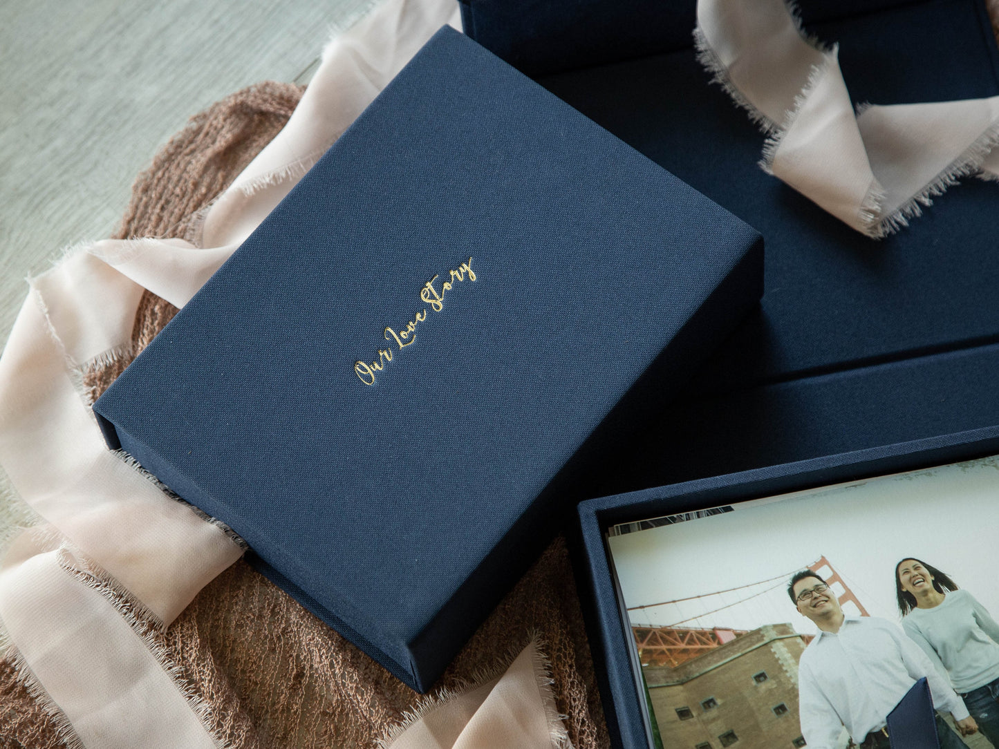 5x7" Boudoir Linen Photo Box - Photography Print Storage Box, Wedding Day Couple Gifts for Groom Bride, 4th Year Linen Anniversary Gift