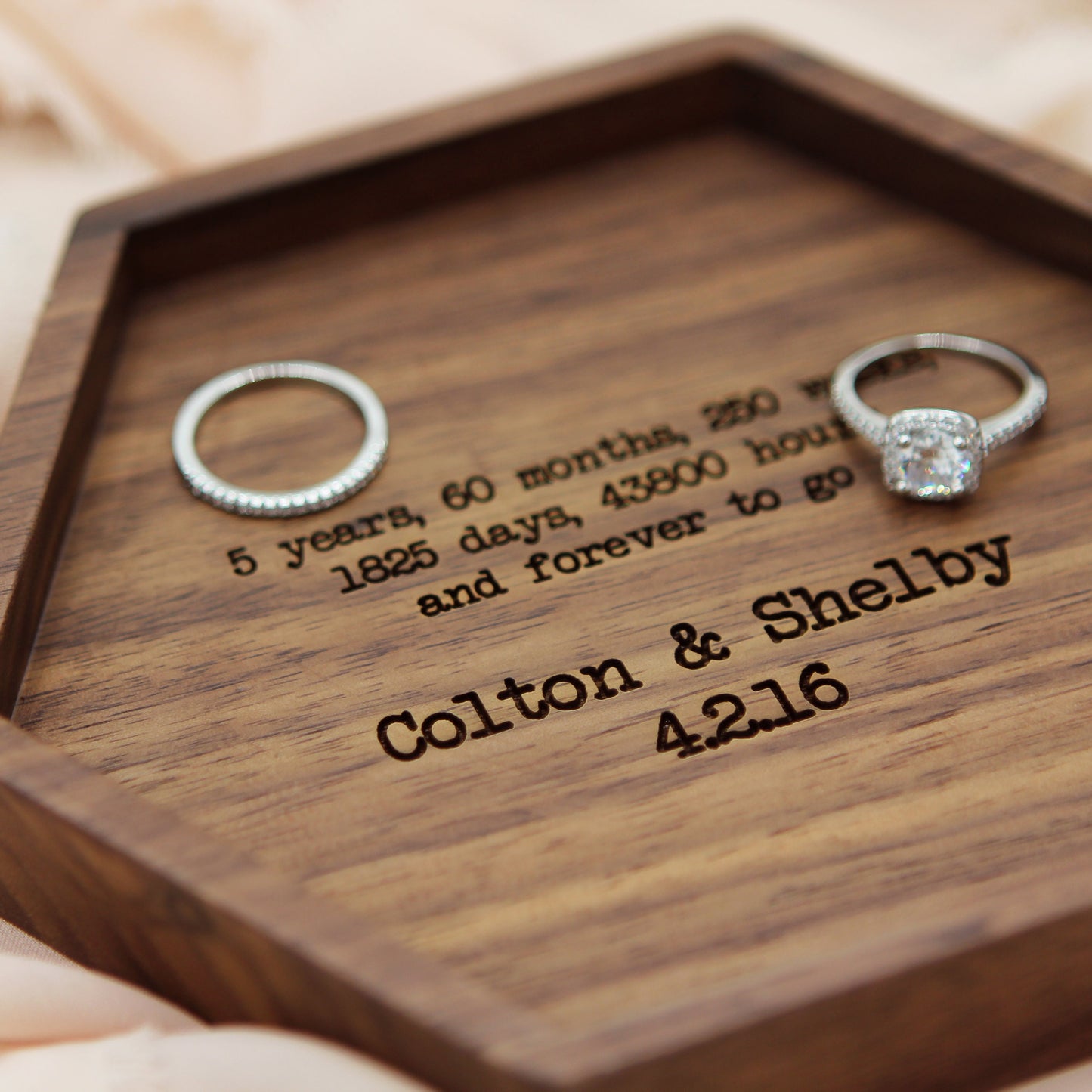 Hexagon Wood Tray - Engraved Key or Ring Dish, Wedding Day Gift for Mom Mother of the Bride Groom MIL Women, Gift from kids, son or daughter