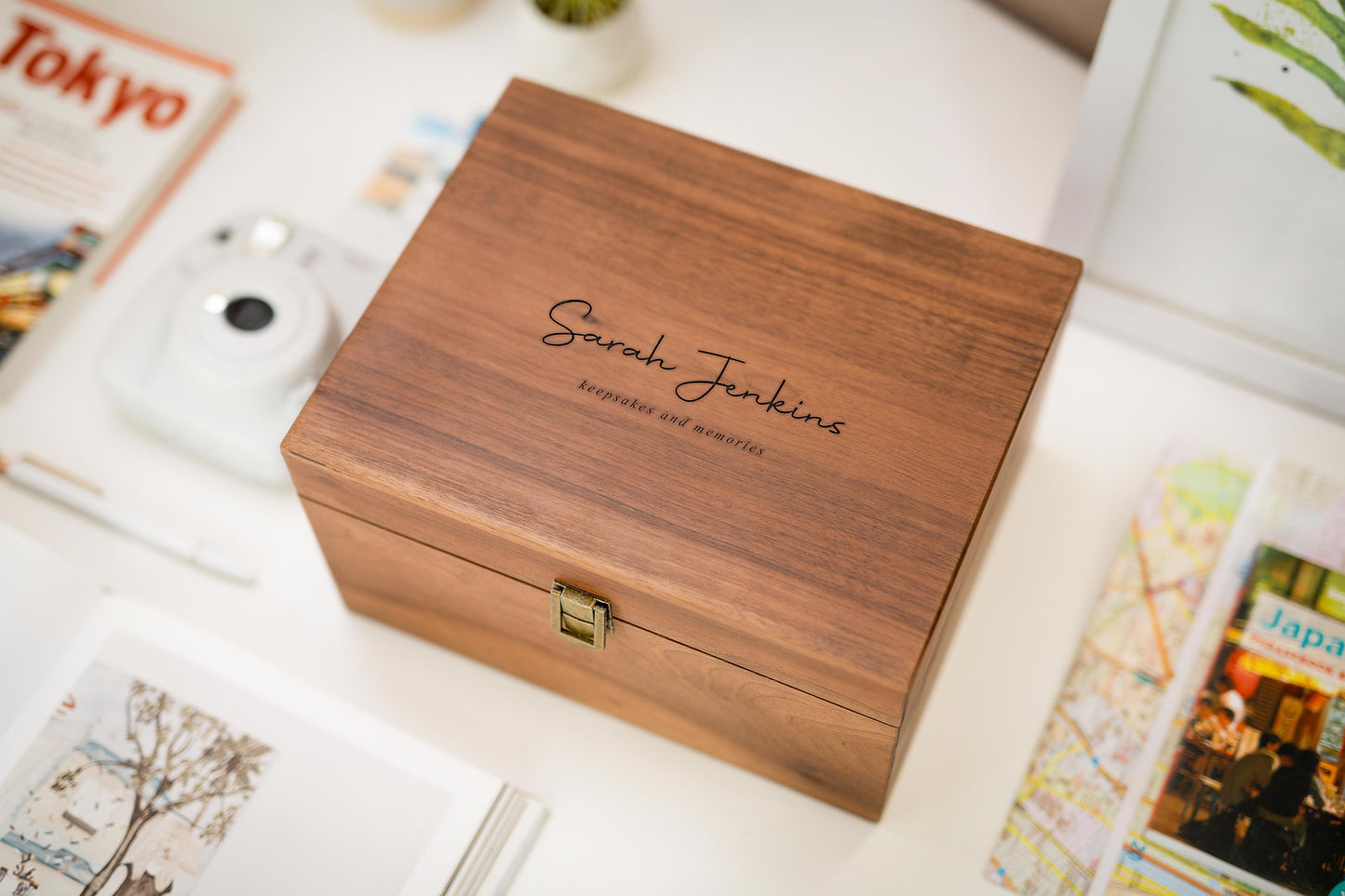 Wood Storage Box w/ Hinge Lid (D6) - Engraved Keepsake Memory Box for Photos Cards, Retirement College Commemorative Graduation BFF Gifts