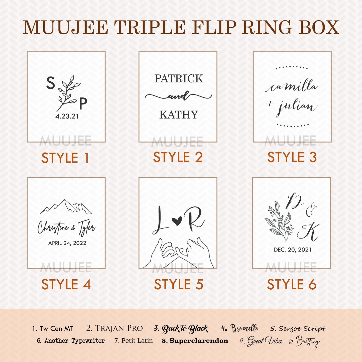 Triple Flip Wood Ring Box - Engraved Ring Box for 3 Rings, Wedding Ceremony Ring Bearer Box, Engagement Ring Storage, Unique Gift for Her