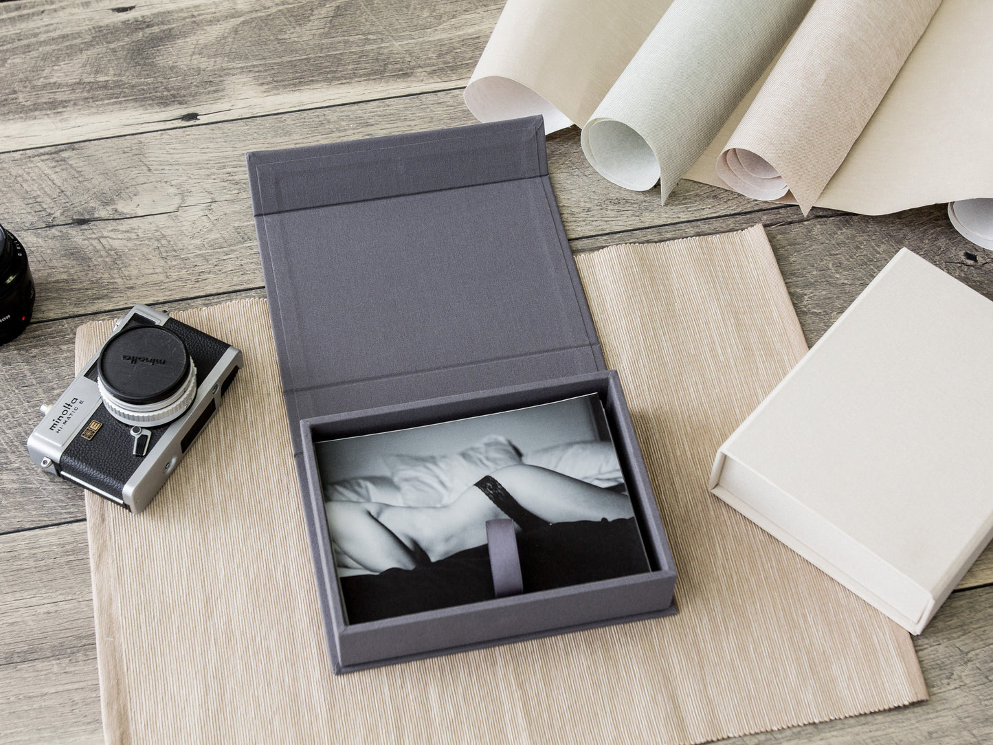 4x6" Boudoir Linen Box - Linen Fabric Photo Storage Box, Boudoir Photography Display Box, Birthday Anniversary Wedding Day Gift for Husband