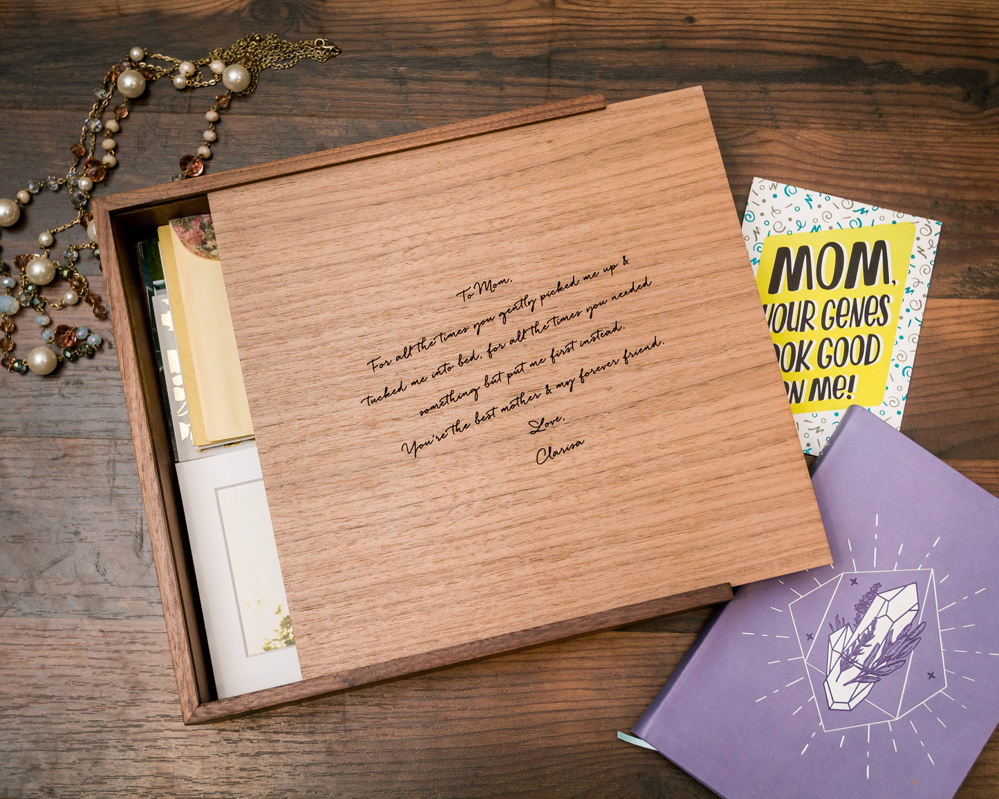 Wood Memory Box - Engraved Keepsake Storage Box with Slide Wooden Lid, Sentimental Birthday Gift, Gift for Couples, Wedding Travel Gift