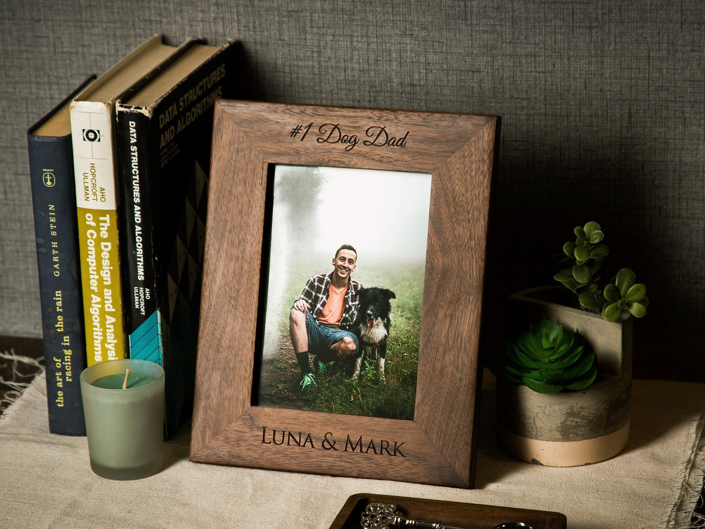 Engraved Wood Frame - Custom Personalized Walnut Photo Frame, 5th Anniversary, Picture Print Display Engagement Wedding Gift for Bride Groom