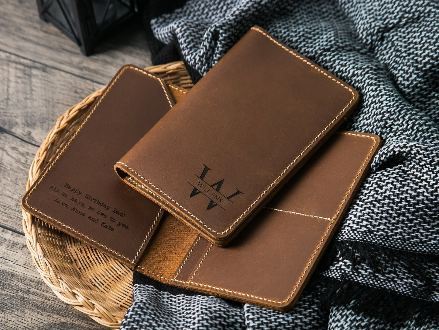 Engraved Passport Holder - Leather Travel Wallet, 3rd Wedding Leather Anniversary Gift, Wedding Gift for Couple, Outdoor Travel Gift for Him