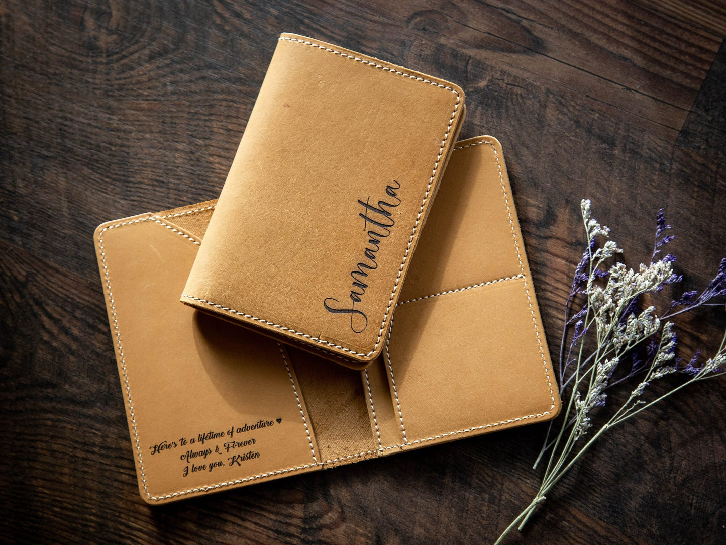 Engraved Passport Holder - Leather Travel Wallet, 3rd Wedding Leather Anniversary Gift, Wedding Gift for Couple, Outdoor Travel Gift for Him