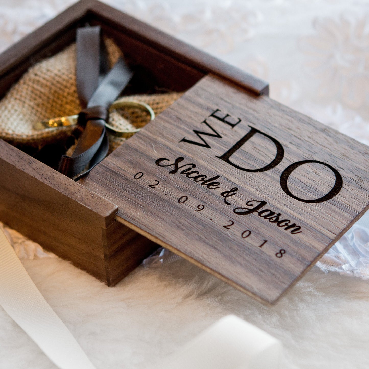 Square Ring Bearer Box Engraved - Wood Ring Bearer Box for Wedding Ceremony, Ring Storage, Proposal Prop, Photography Decor, Gift for Her