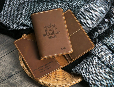 Engraved Passport Holder - Leather Travel Wallet, 3rd Wedding Leather Anniversary Gift, Wedding Gift for Couple, Outdoor Travel Gift for Him