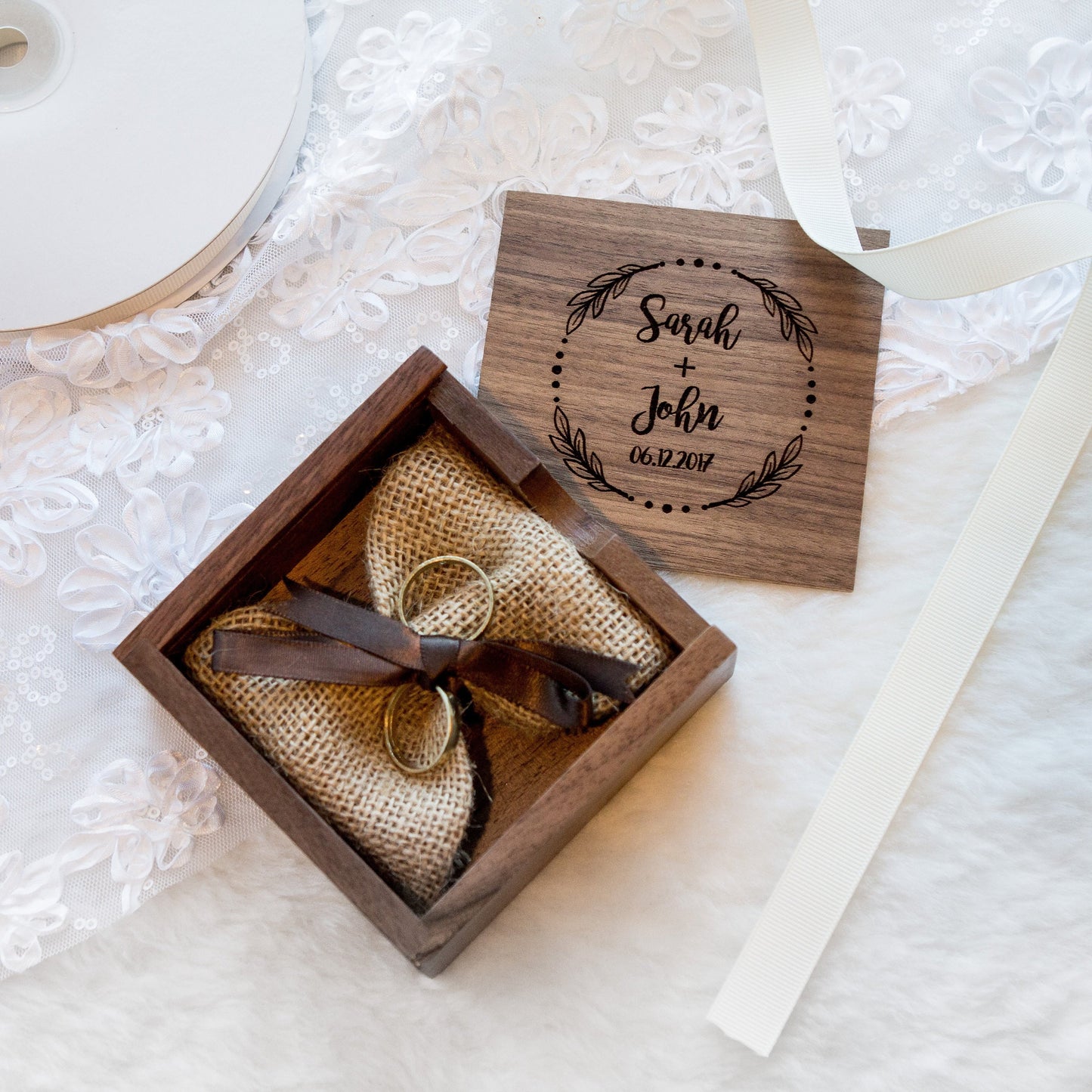Square Ring Bearer Box Engraved - Wood Ring Bearer Box for Wedding Ceremony, Ring Storage, Proposal Prop, Photography Decor, Gift for Her