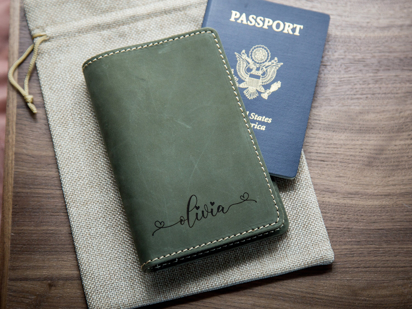 Engraved Passport Holder - Leather Travel Wallet, 3rd Wedding Leather Anniversary Gift, Wedding Gift for Couple, Outdoor Travel Gift for Him