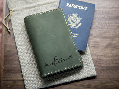 Engraved Passport Holder - Leather Travel Wallet, 3rd Wedding Leather Anniversary Gift, Wedding Gift for Couple, Outdoor Travel Gift for Him