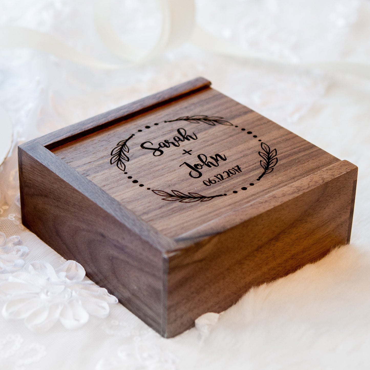 Square Ring Bearer Box Engraved - Wood Ring Bearer Box for Wedding Ceremony, Ring Storage, Proposal Prop, Photography Decor, Gift for Her