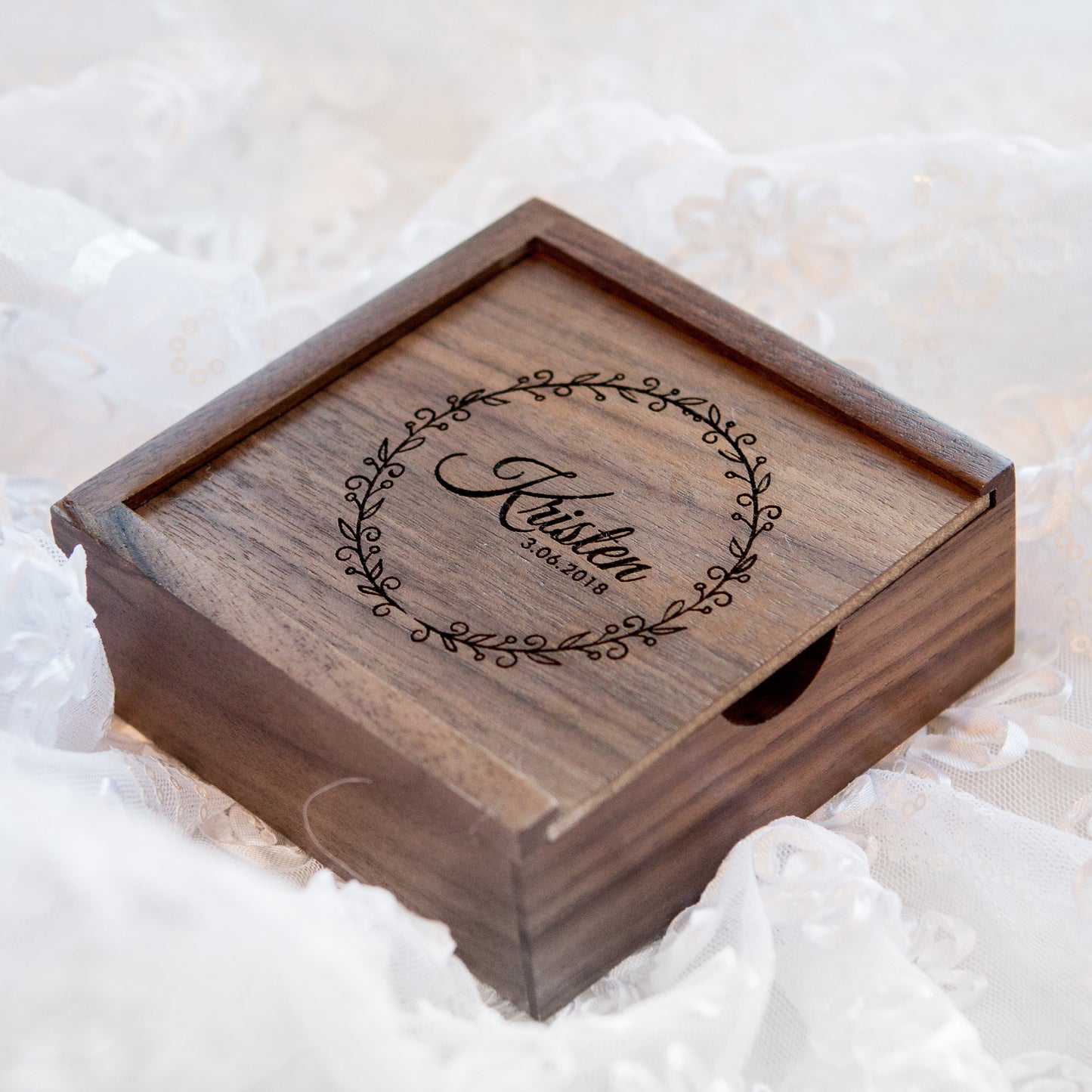Square Ring Bearer Box Engraved - Wood Ring Bearer Box for Wedding Ceremony, Ring Storage, Proposal Prop, Photography Decor, Gift for Her