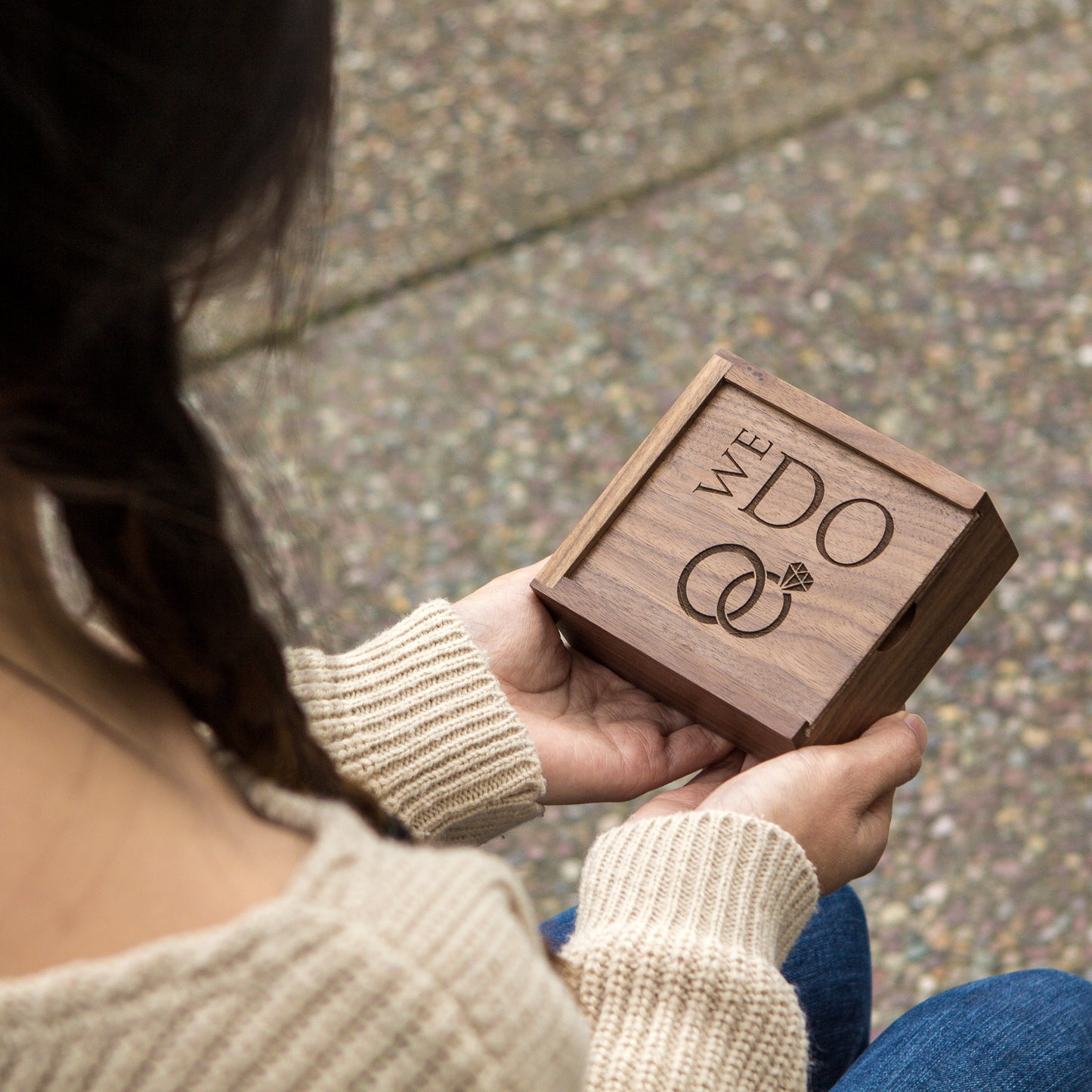 Square Ring Bearer Box Engraved - Wood Ring Bearer Box for Wedding Ceremony, Ring Storage, Proposal Prop, Photography Decor, Gift for Her