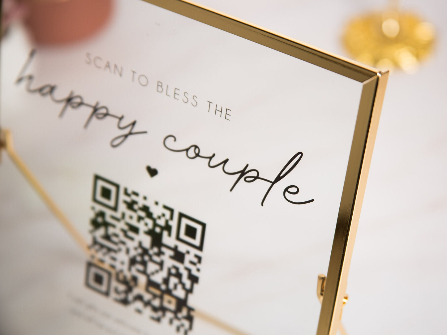 Gold Glass Scan To Bless QR Sign - Scannable Acrylic Sign, Wedding Virtual Cash Gift Table Decoration, Venmo Paypal Cash app Donation