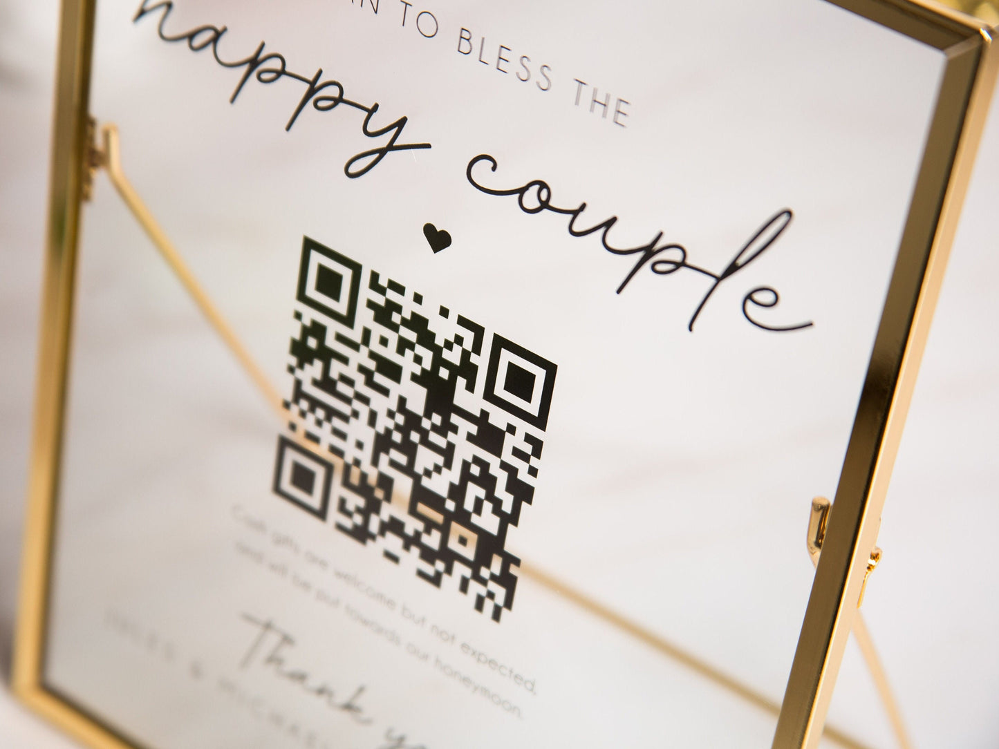 Gold Glass Scan To Bless QR Sign - Scannable Acrylic Sign, Wedding Virtual Cash Gift Table Decoration, Venmo Paypal Cash app Donation